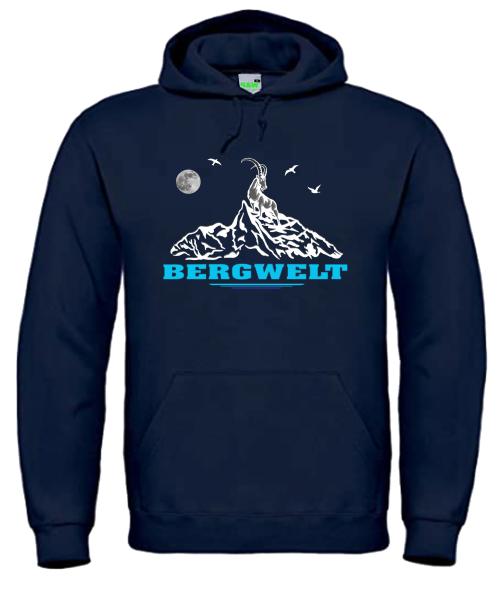 Bergwelt® Hoodie Steinbock auf Alpengipfel | Brustdruck mittig | Kapuzen-Sweatshirt