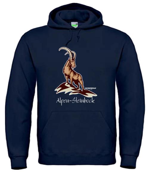 Bergwelt® Hoodie Alpensteinbock | Brustdruck mittig | Kapuzen-Sweatshirt